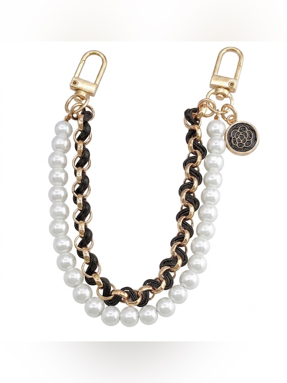 Pearl Purse Strap Extender Dual Layer Gold Interwoven Chain Bag Charm